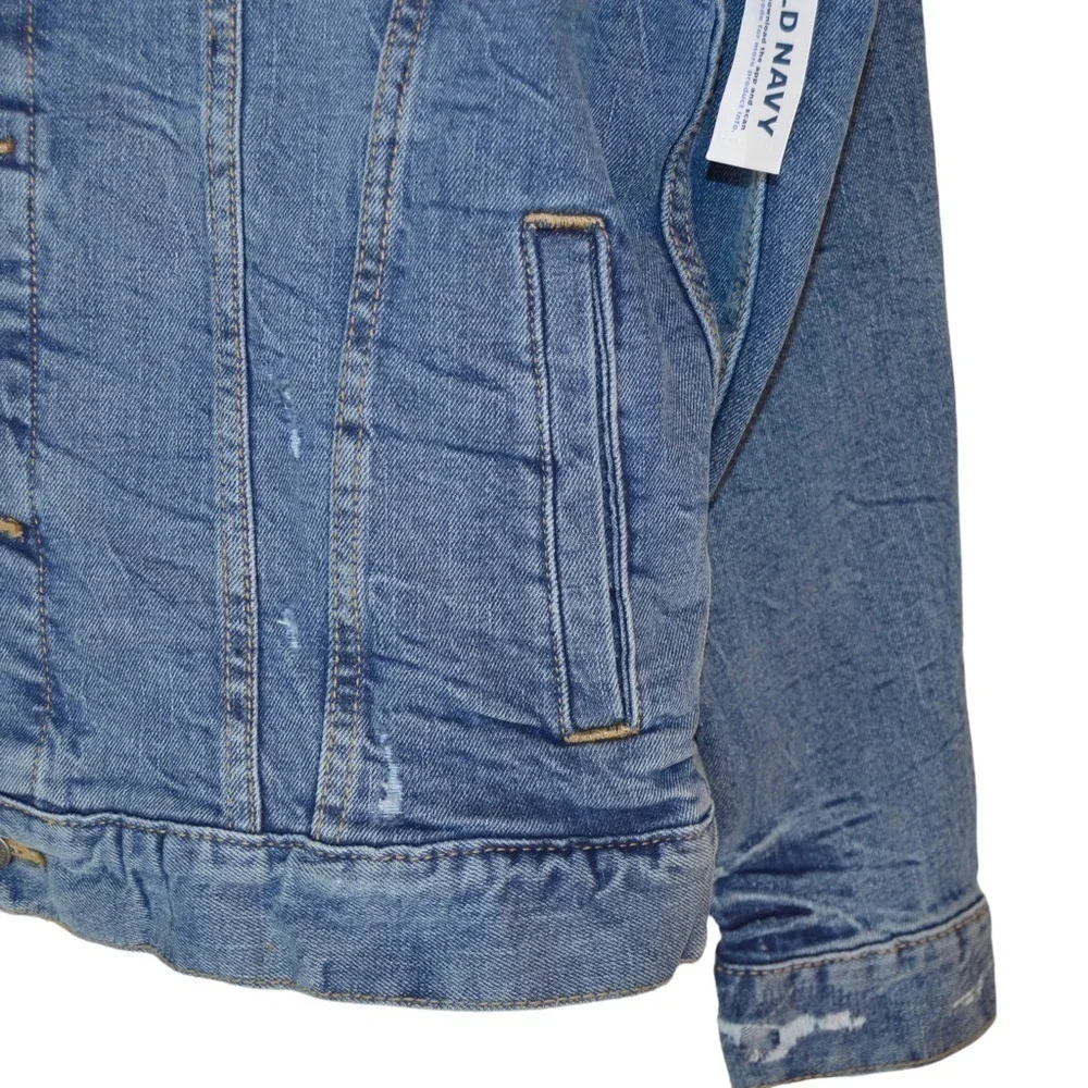 NWT Old Navy Distressed Medium Wash‎ Denim Jacket Built-In Flex, Small